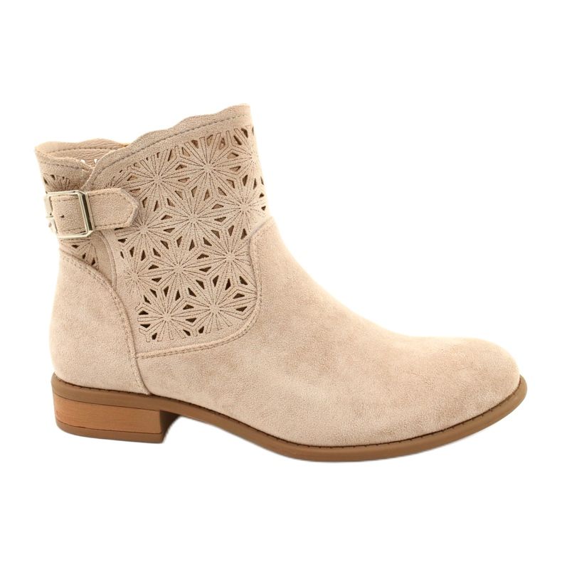 M.Daszyński Durchbrochene Wildlederstiefel für Damen SA142-18 beige