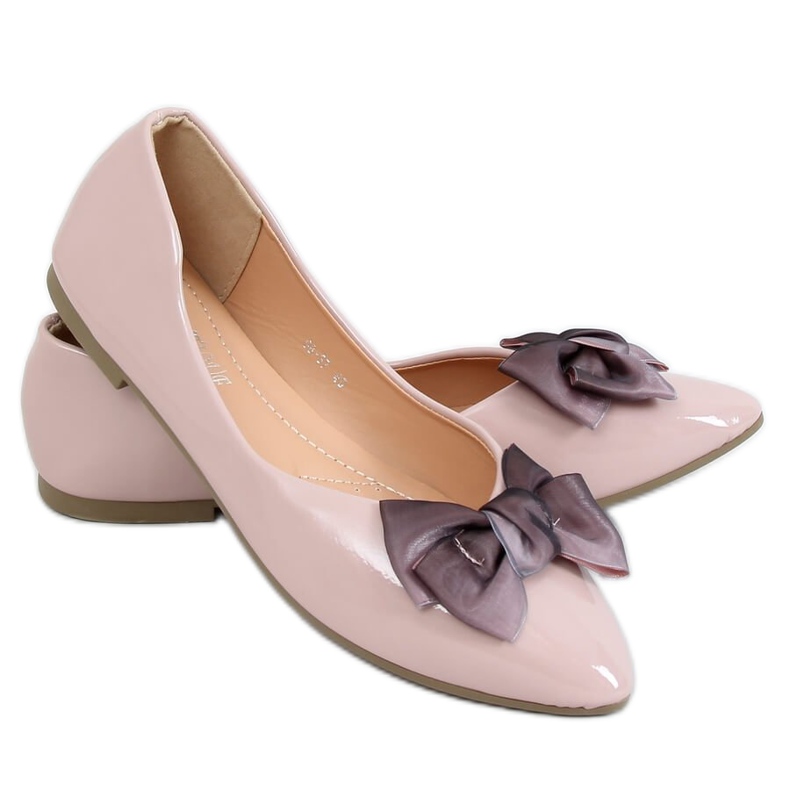 Beige und pinke Lackballerinas für Damen 98-37 Nude rosa