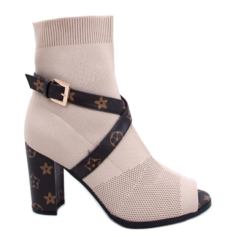 Beige Stiefel mit offenem Absatz NS183 Beige