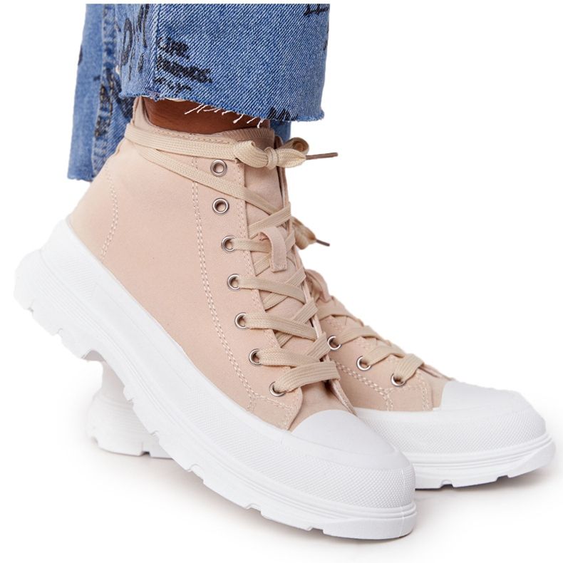 FB2 Hohe Sneakers für Damen Beige Trissy auf einer großen Sohle