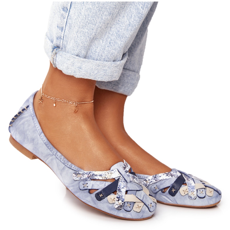 Damen Lederballerinas Maciejka Blau 01358-45