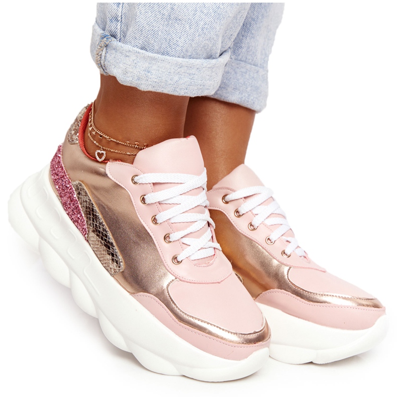 Damen Sportschuhe auf der Plattform lu boo pink rosa golden