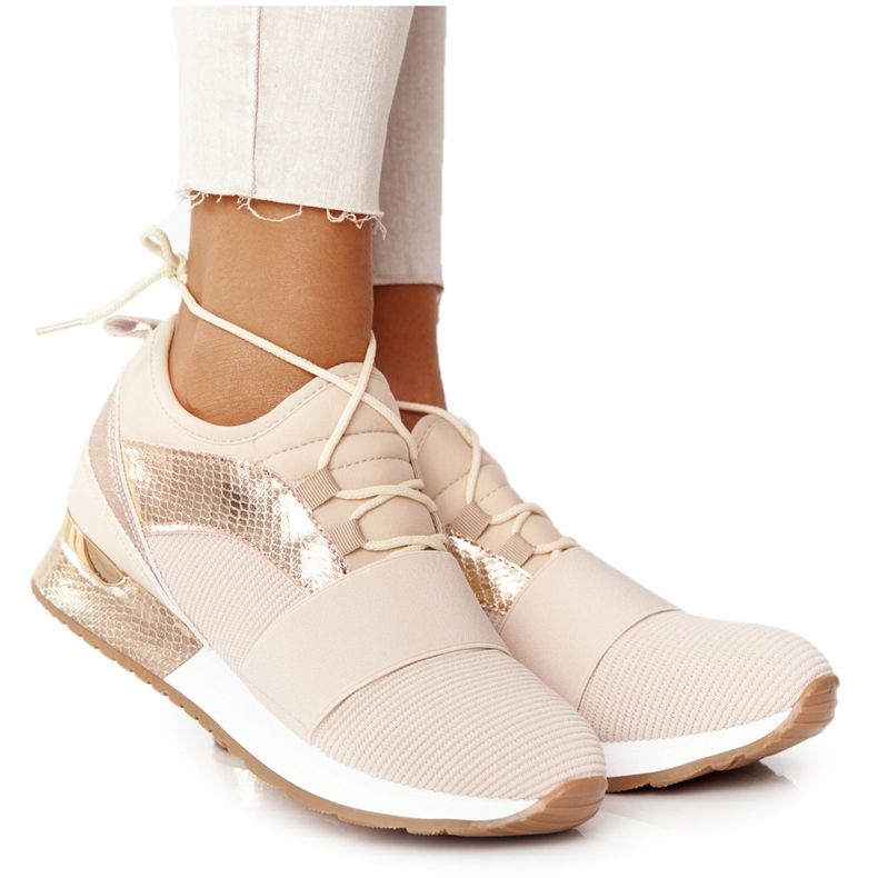 FB2 Damen Sportschuhe Sneakers Beige und Gold Netta golden