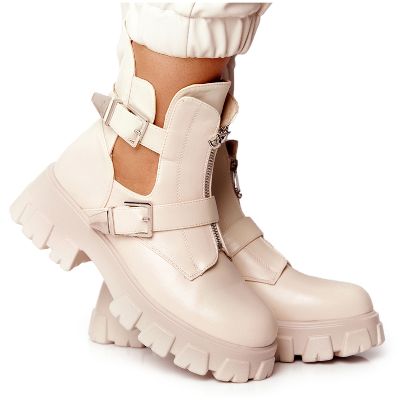 FB2 Damen Plateau Workers Stiefel Beige Cosmic Love