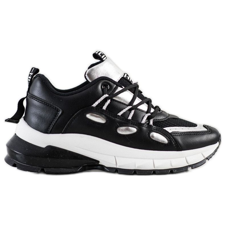 SHELOVET Stylische Sneakers aus Öko-Leder schwarz silber-