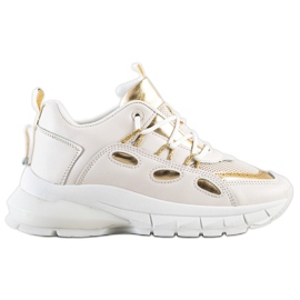 SHELOVET Stylische Sneakers aus Öko-Leder beige golden