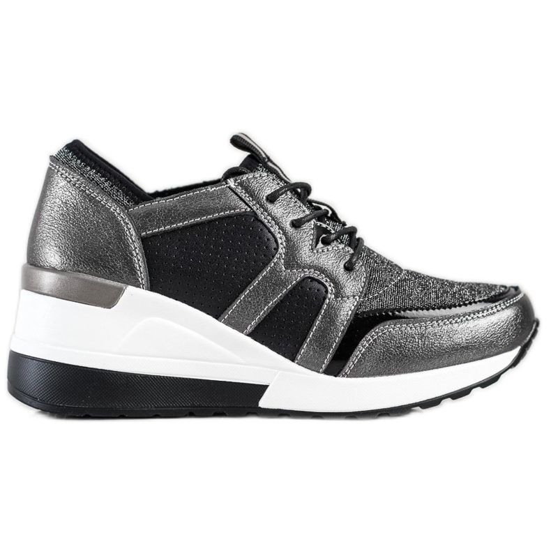 VINCEZA Sneakers aus glänzendem Leder schwarz silber-