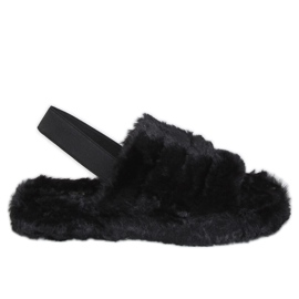 Schwarze Damenhausschuhe mit Gummiband X8130 Schwarz