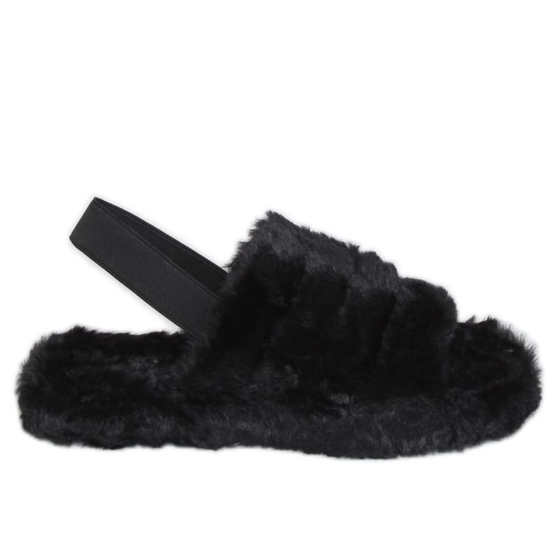 Schwarze Damenhausschuhe mit Gummiband X8130 Schwarz