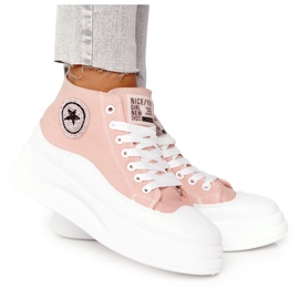 Hohe Sneakers für Damen auf der Plattform Pink Nice Girl weiß rosa