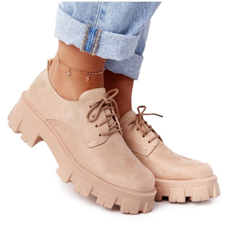 PS1 Oxfords Wildlederschuhe für Damen auf der Nude Imogen Plattform beige rosa