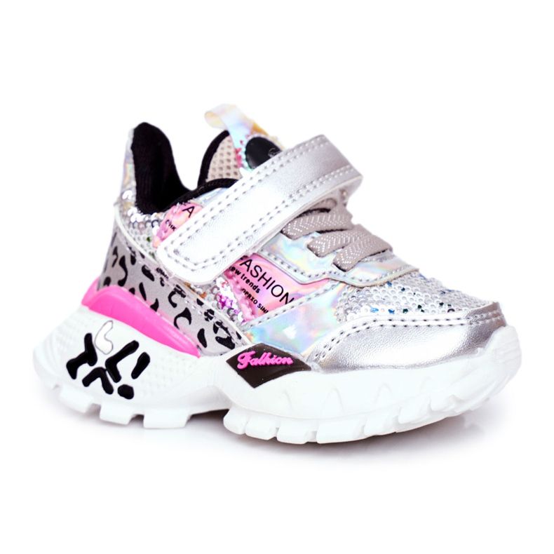 FRROCK Sport Kinderschuhe mit Klettverschluss Silber Be Happy grau