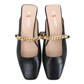 Schwarze Hausschuhe mit Kette T399P Schwarz