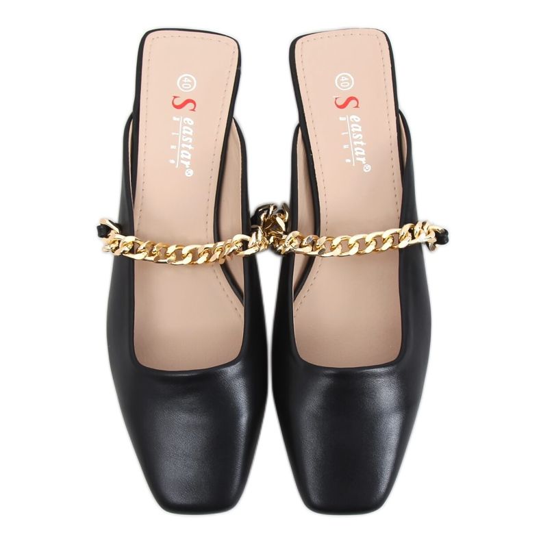 Schwarze Hausschuhe mit Kette T399P Schwarz