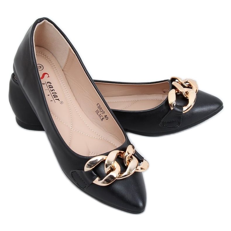 Schwarz CD82P Schwarze Ballerinas mit Kette