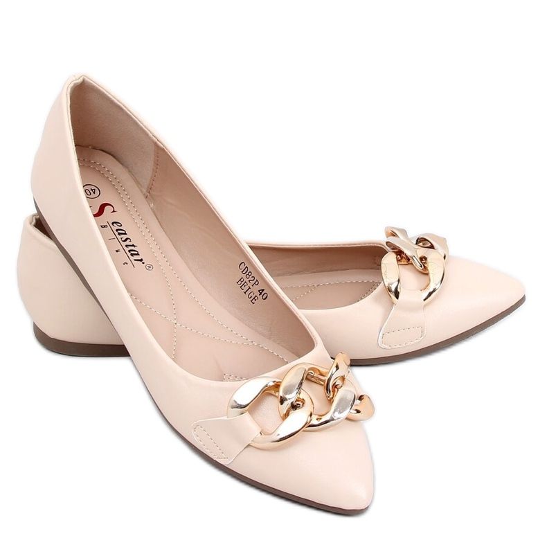 Beige Ballerinas mit Kette CD82P Beige