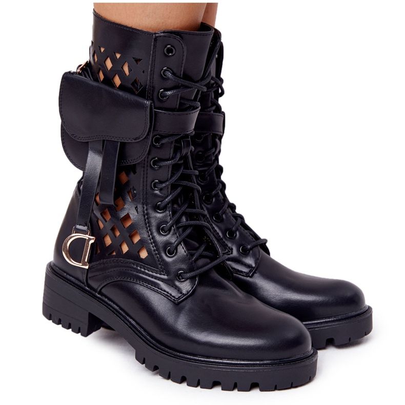 PS1 Durchbrochene schwarze Stiefel mit Nieren-Rockstar