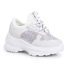 FRROCK Kinder Sportschuhe mit Brokat Silber Matylda weiß grau