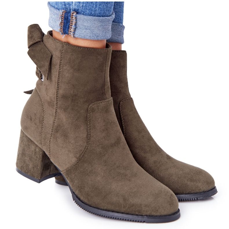 PJ1 Grüne warme Stiefel für Damen mit Absatz Kayla