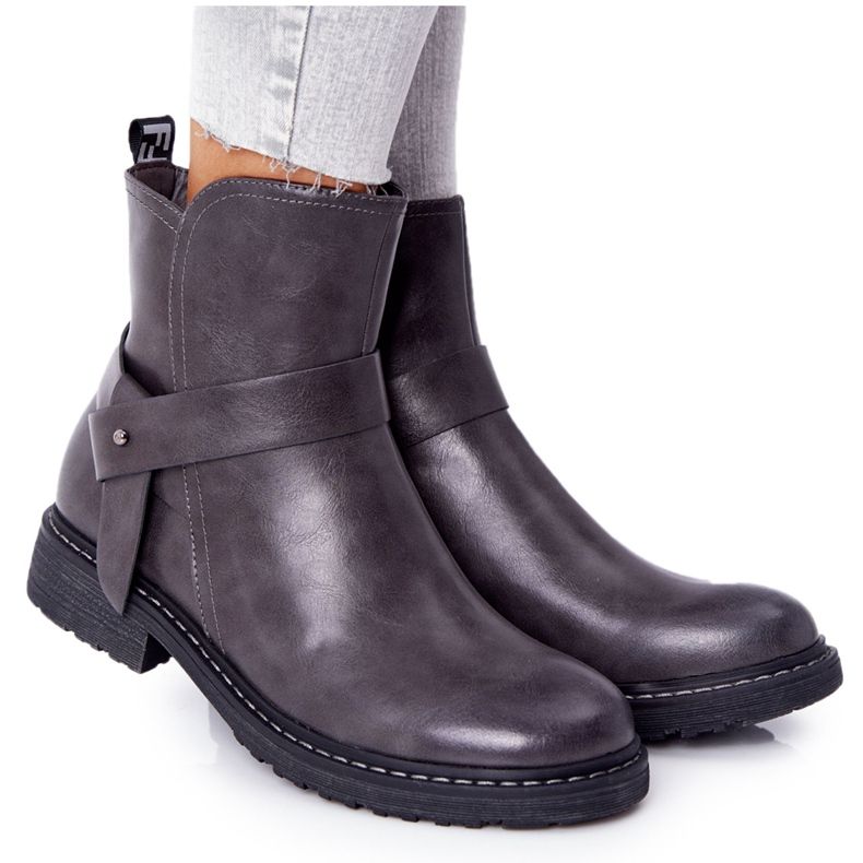 PJ1 Damen Warme Stiefel Workers Grau Alivia