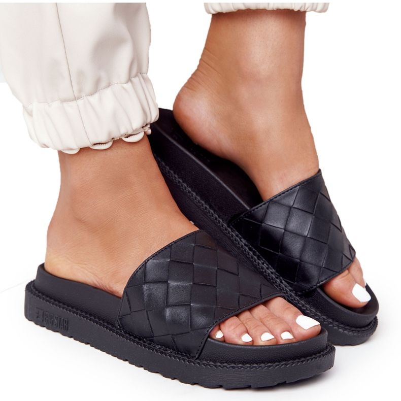 Damen Hausschuhe On The Big Star HH274684 Schwarze Plattform