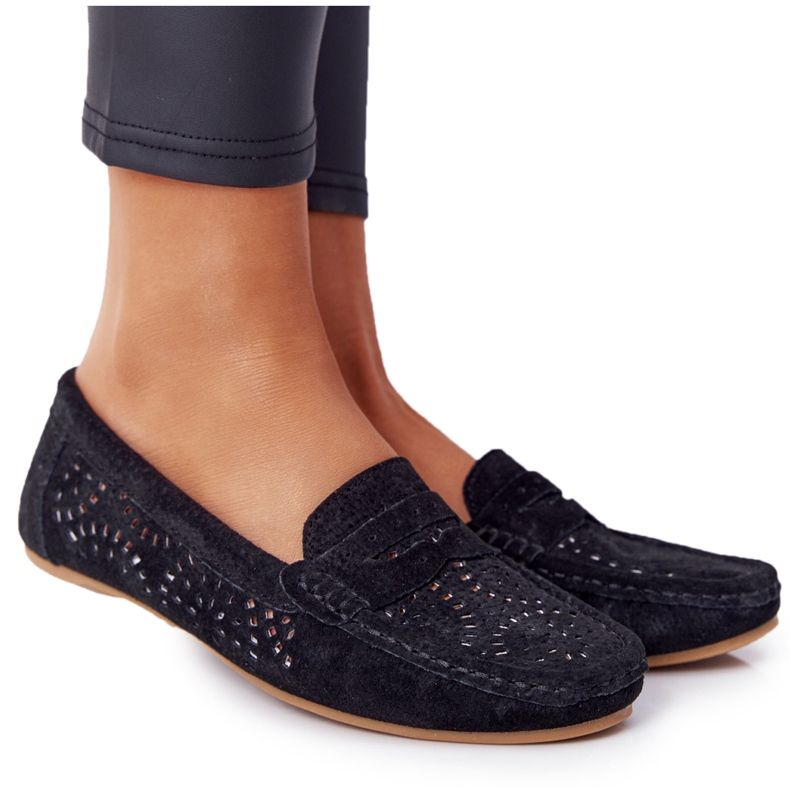S.Barski Durchbrochene Loafer aus Wildleder für Damen von S. Bararski Black schwarz