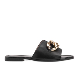 Schwarze Hausschuhe mit goldener Liberty-Kette