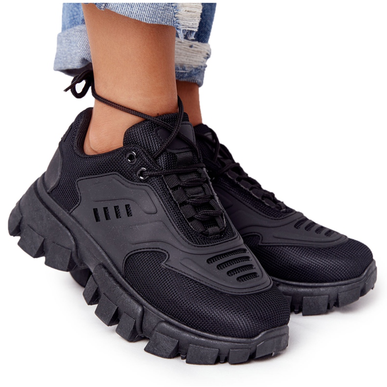 Schwarze Sneakers für Damen mit großer Sohle Schwarz New York
