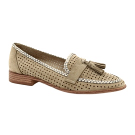 Sergio Leone Durchbrochene Wildledermokassins MK735 Beige