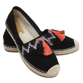 Schwarze Boho Espadrilles mit Fransen LX-3R11 Schwarz