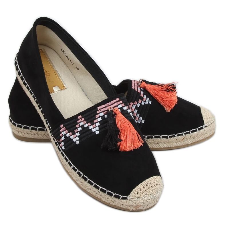 Schwarze Boho Espadrilles mit Fransen LX-3R11 Schwarz