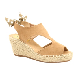 Beigefarbene Espadrille-Sandalen für Damen mit Schleife Jezzi 21SD98-3593