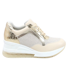 Sportschuhe auf einem versteckten Keil beige und gold RQ288 Beige golden