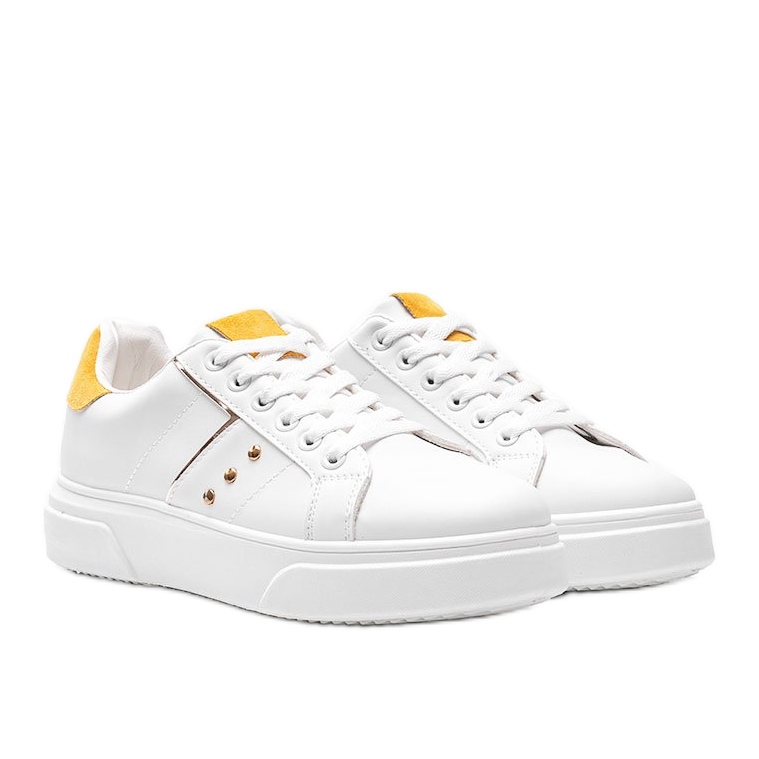 Weiße Sneaker mit gelbem Ellen Öko-Wildleder-Einsatz