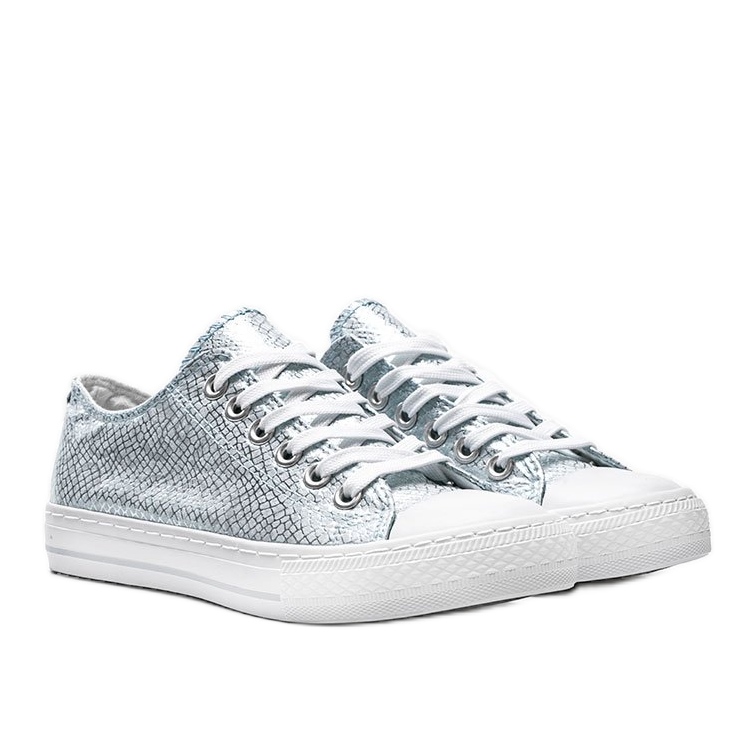 Blaue Sneaker mit metallischem Schlangenhautmuster Melinda