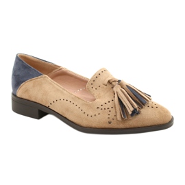M.Daszyński Durchbrochene Wildleder-Loafer mit Fransen MR2062-5 beige blau