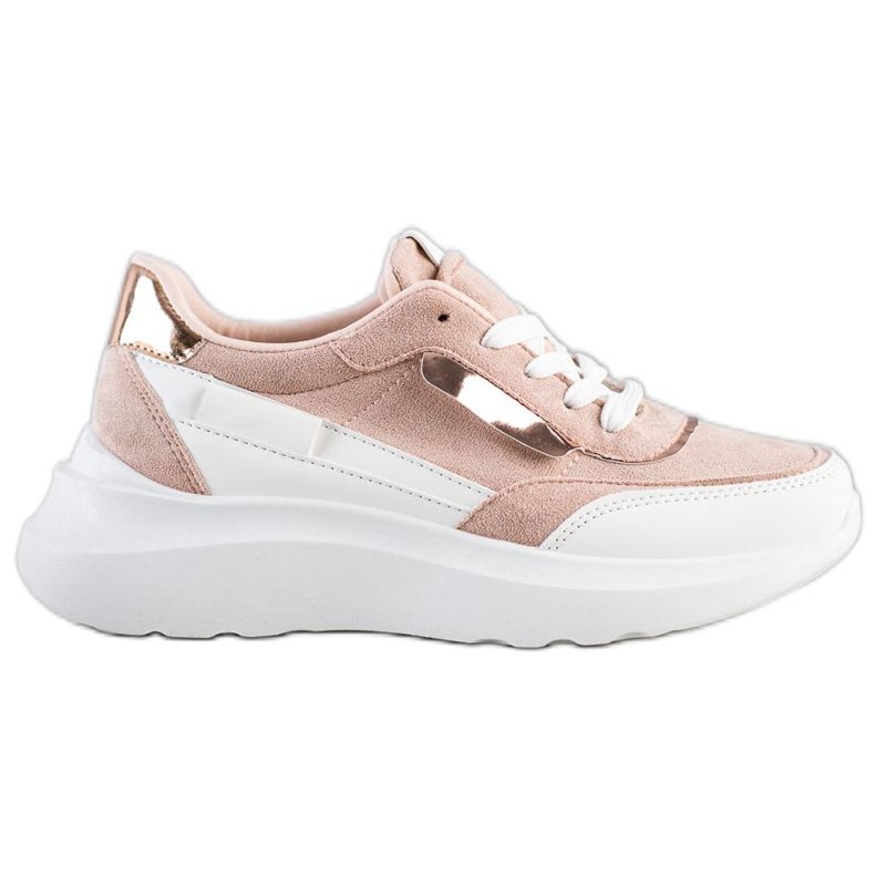 SHELOVET Stylische Wildleder-Sneakers weiß rosa
