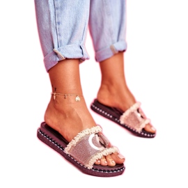 PS1 Hausschuhe mit Kristallen auf der Plattform Pink Gold Candy Man rosa golden