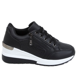 Schwarz MY-2716 Schwarze Sportschuhe mit verstecktem Keilabsatz