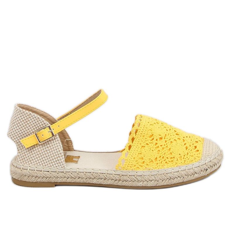 LX201 Gelbe Espadrilles aus honigfarbener Spitze beige