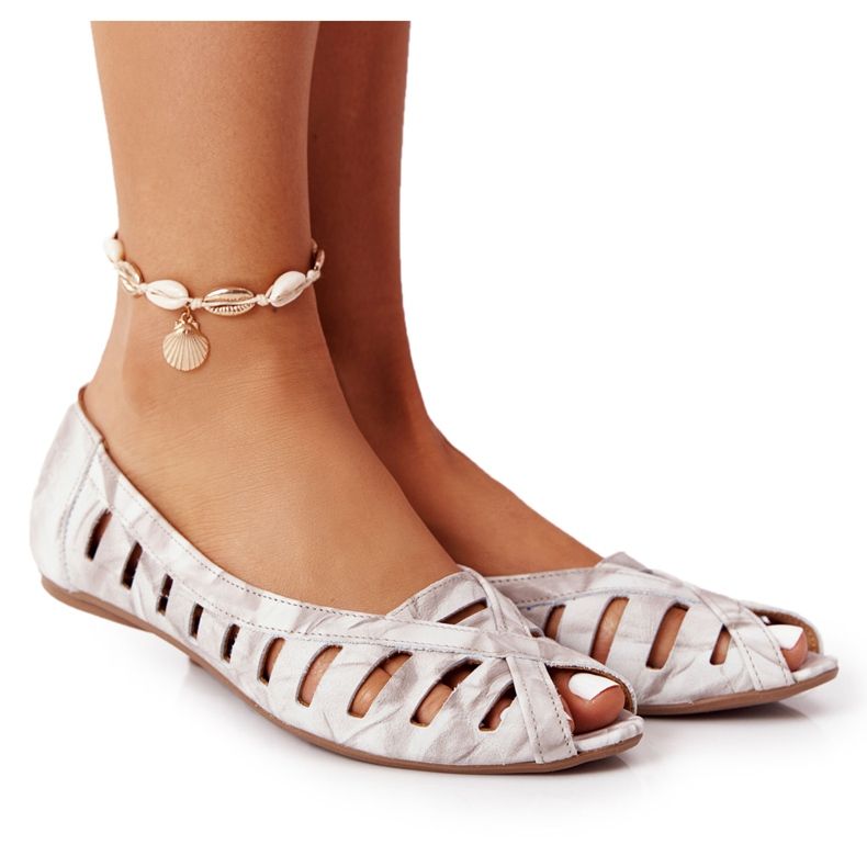 Maciejka Beige-Graue Leder Ballerinas 04506-04