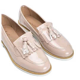 Beige lackierte Schuhe mit Lorena-Fransen