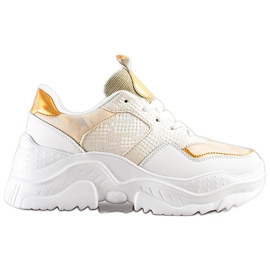 Weide Sneakers aus Öko-Leder mit Schlangenmuster weiß golden