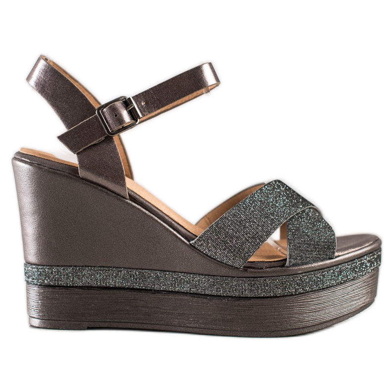 Weide Glitzerkeilsandalen mehrfarbig grau