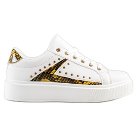 SHELOVET Weiße Turnschuhe auf der Plattform schwarz gelb