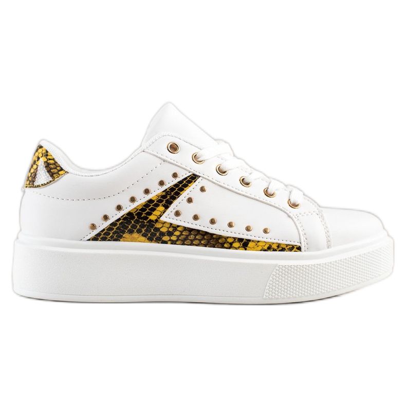 SHELOVET Weiße Turnschuhe auf der Plattform schwarz gelb