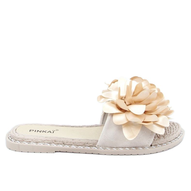 Beige Hausschuhe für Damen mit Blumen LS005 Beige