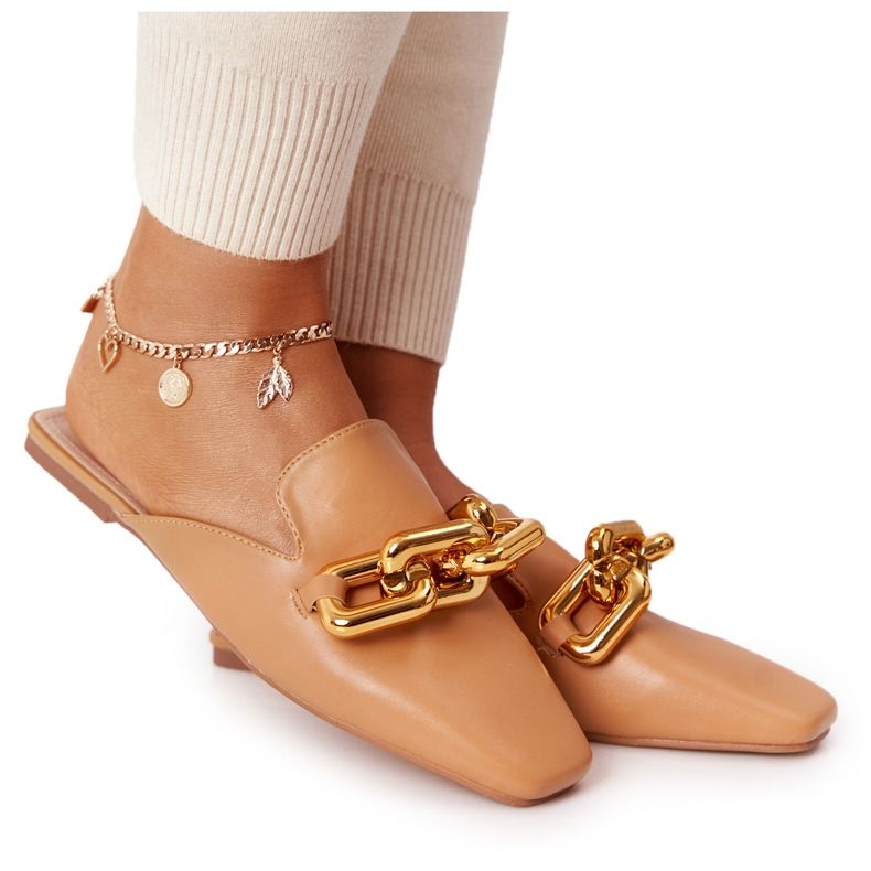 PS1 Hausschuhe mit Oberteil und Kette Camel Call On Me braun golden