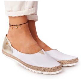 Leder Maciejka 05056-11 weiße und goldene Ballerinas