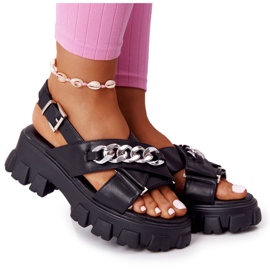 Schwarze Hollywood-Plateau-Sandalen mit Kette